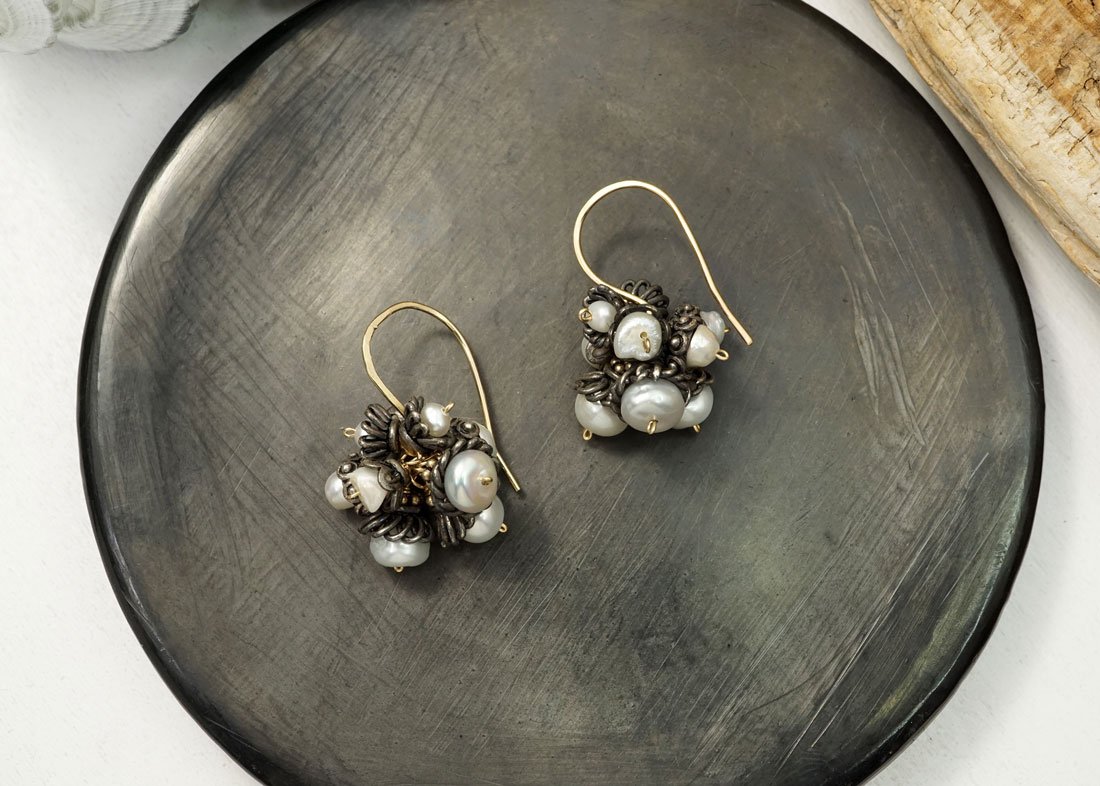 Sterling Pearl Pod Earrings