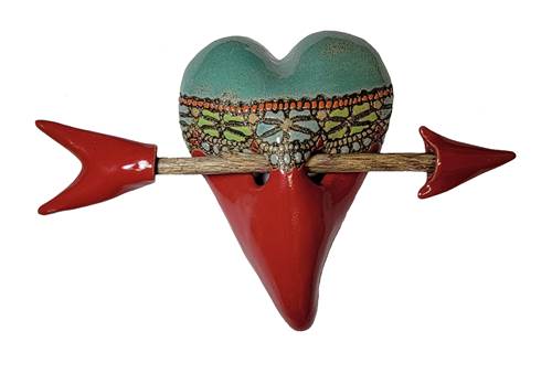 Little Harlequin Ceramic Heart in Red