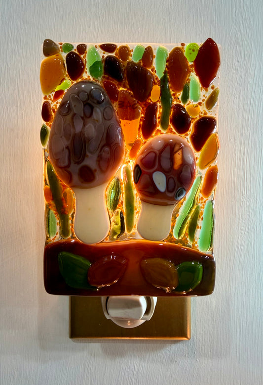 Morel Mushroom Fused Glass Nightlight