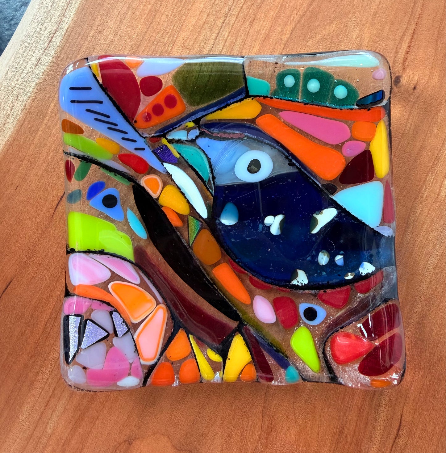 Mosaic Fused Glass Trinket Dish with Bird