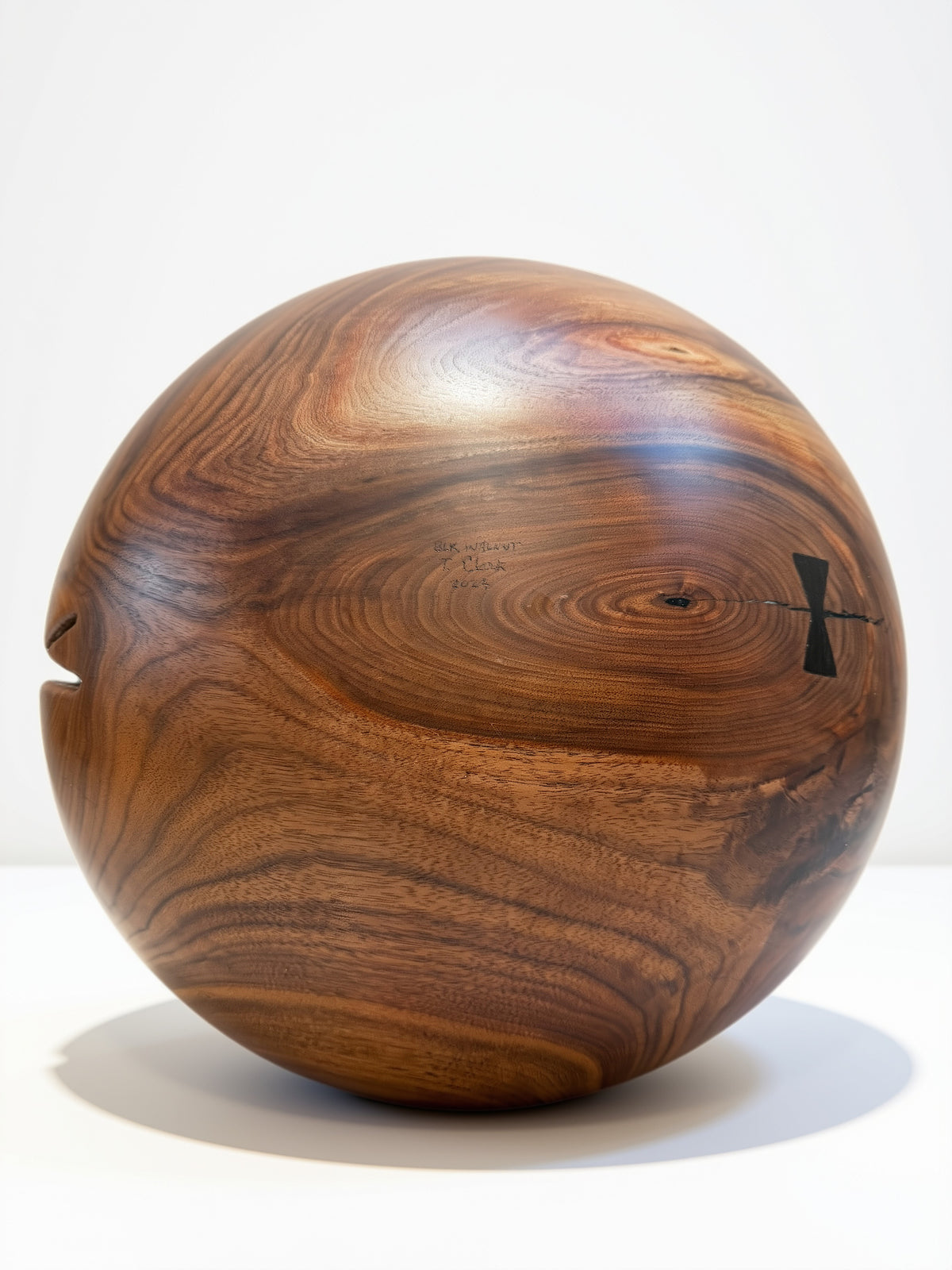 Black Walnut Bowl w/ Carved Rim & Butterfly Rim