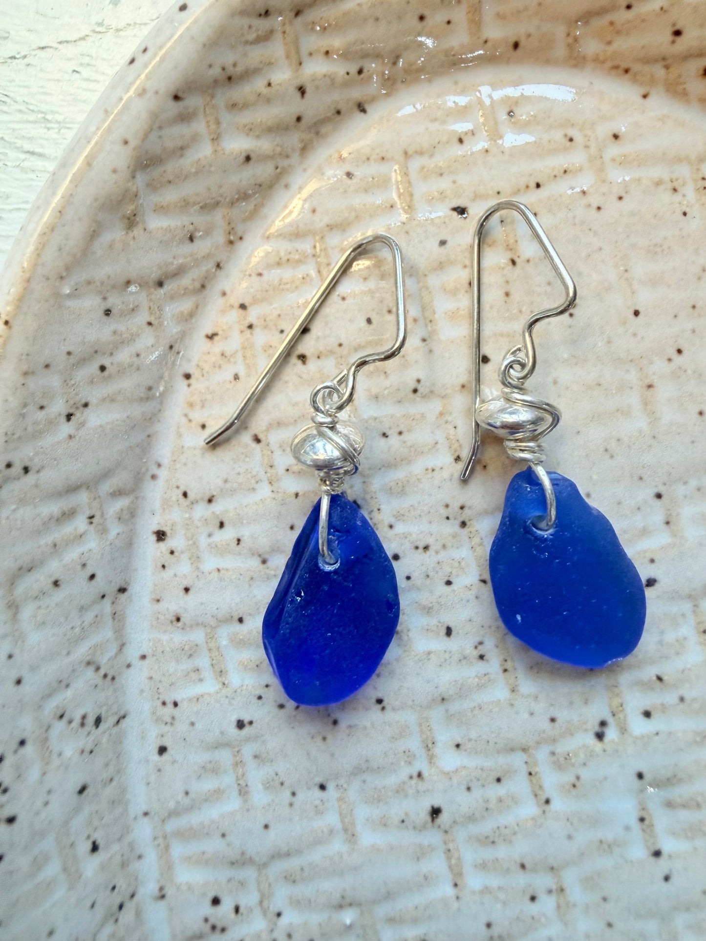 Michigan Beach Glass Earrings - Cobalt