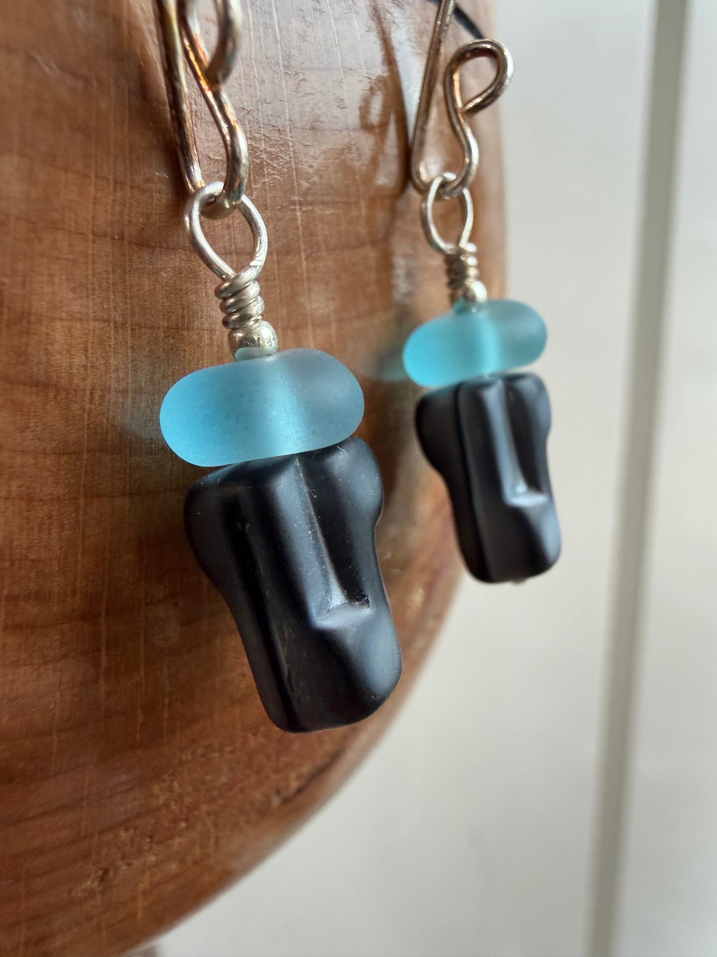 Beach Glass and Abstract Bead Earrings