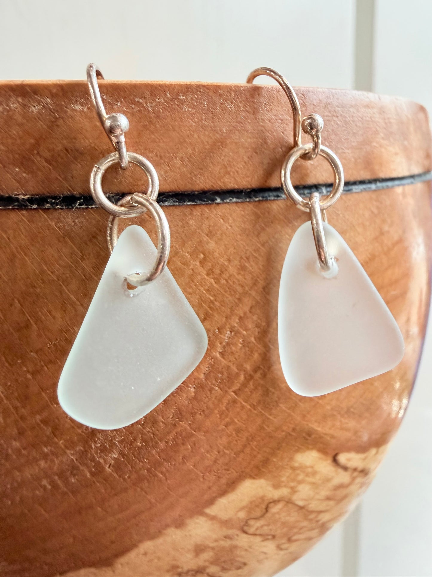 Pale Blue Beach Glass Earrings