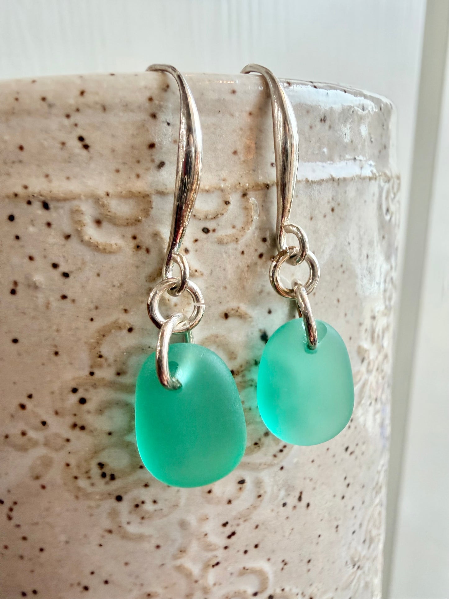 Turquoise Beach Glass Drop Earrings