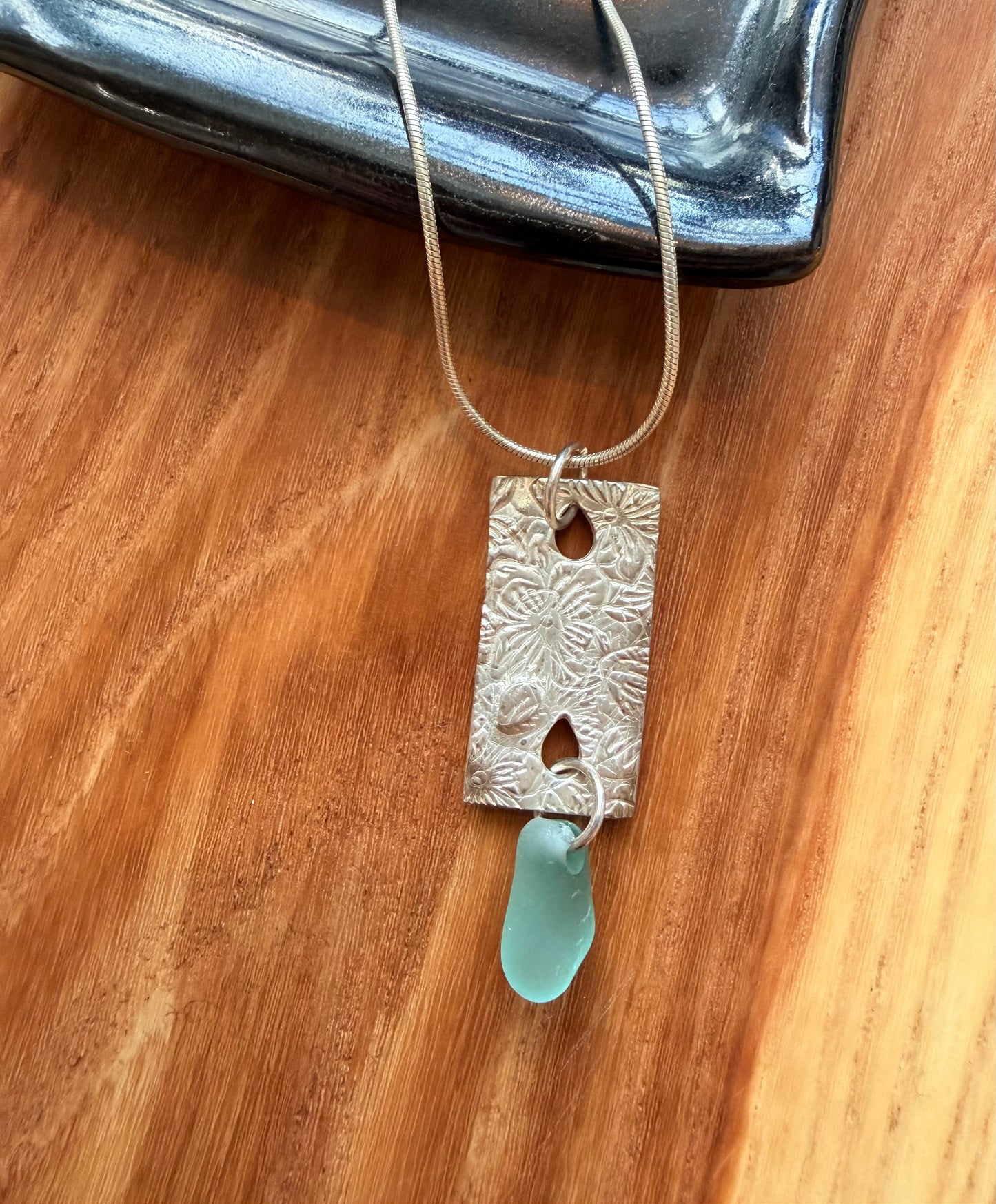 Single Beach Glass Bead on Sterling Pendant Silver Chain Necklace