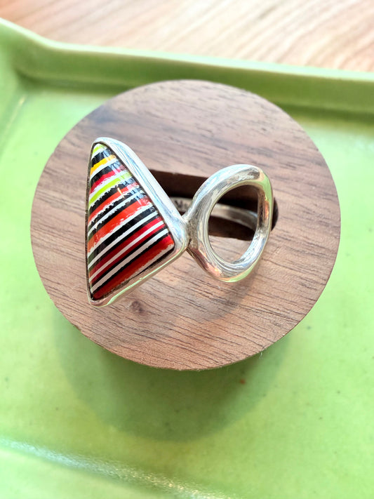 Sterling Silver Fordite Ring - Size 9