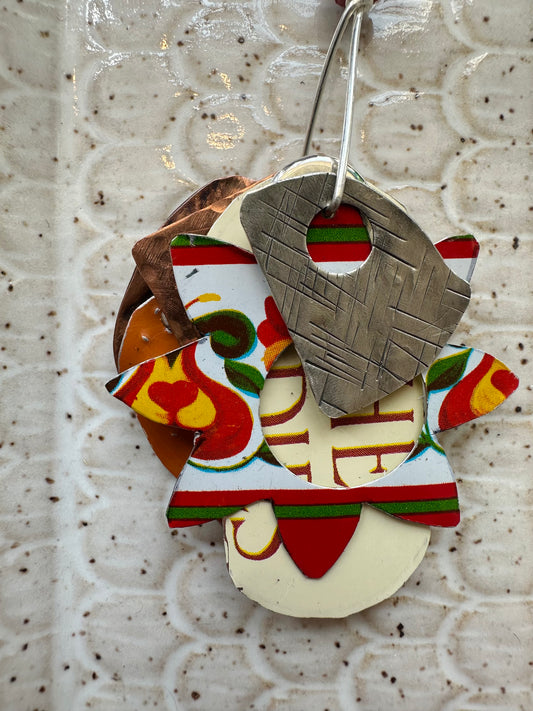 Vintage Tin Pendant Leather Cord Necklace (Adj.)