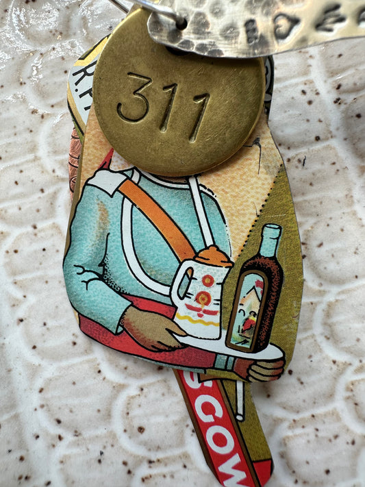 Vintage Tin Pendant Leather Cord Necklace (Adj.)