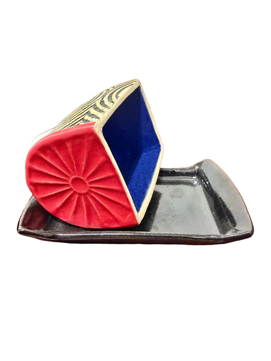 Half Butter Dish - Red & Black
