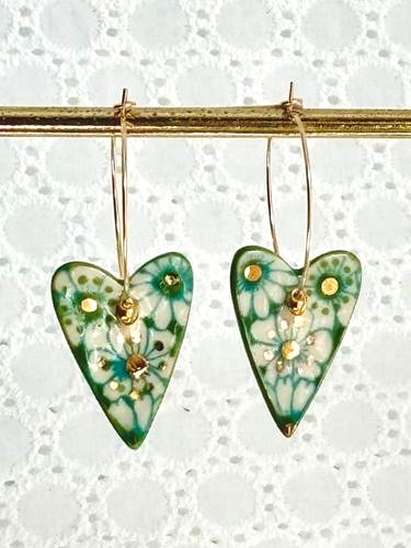 Calico Heart Hoop Large Earrings