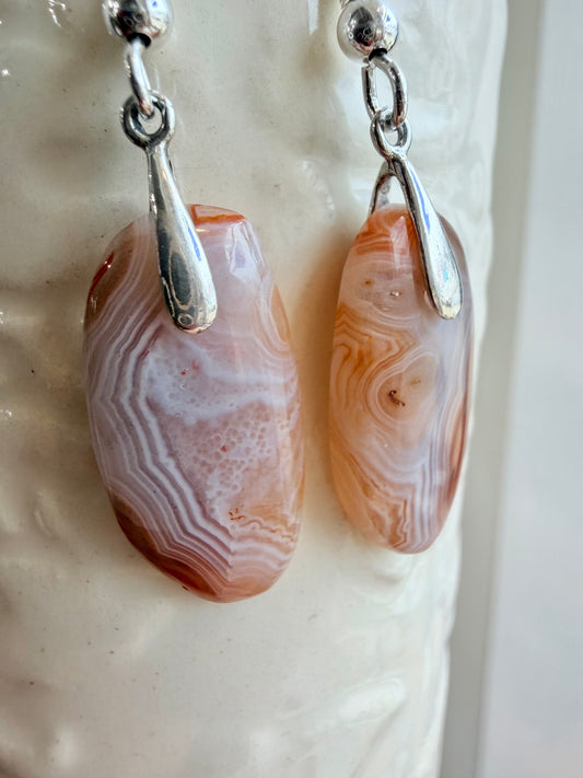 Lake Superior Agate Sterling Silver Earrings (Two Styles)