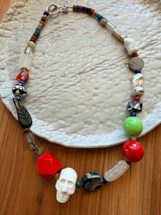 Long Colorful Necklace in Glass and Enamel