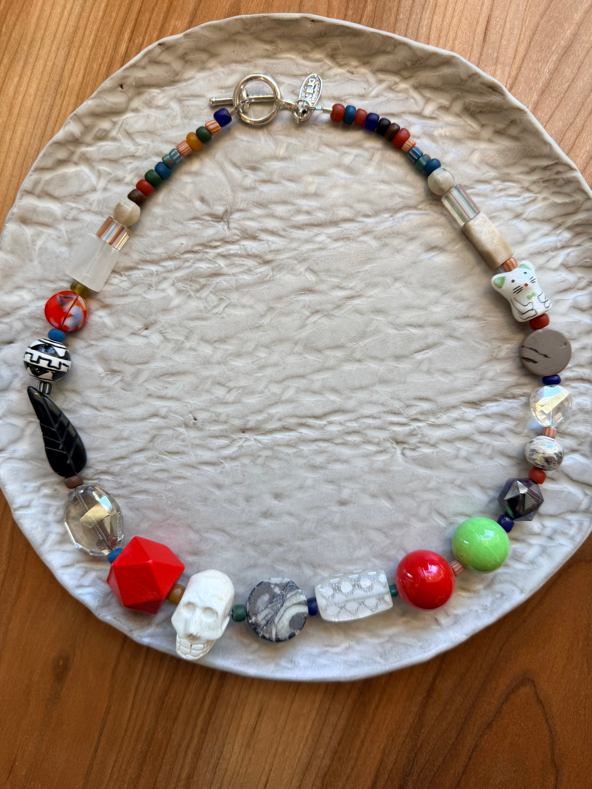 Long Colorful Necklace in Glass and Enamel
