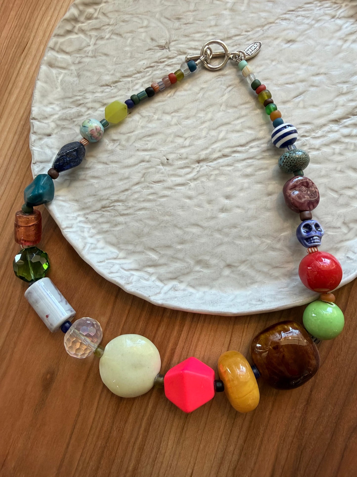 Long Colorful Necklace in Glass and Enamel