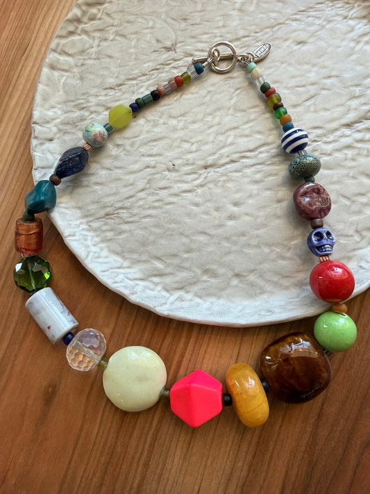 Long Colorful Necklace in Glass and Enamel