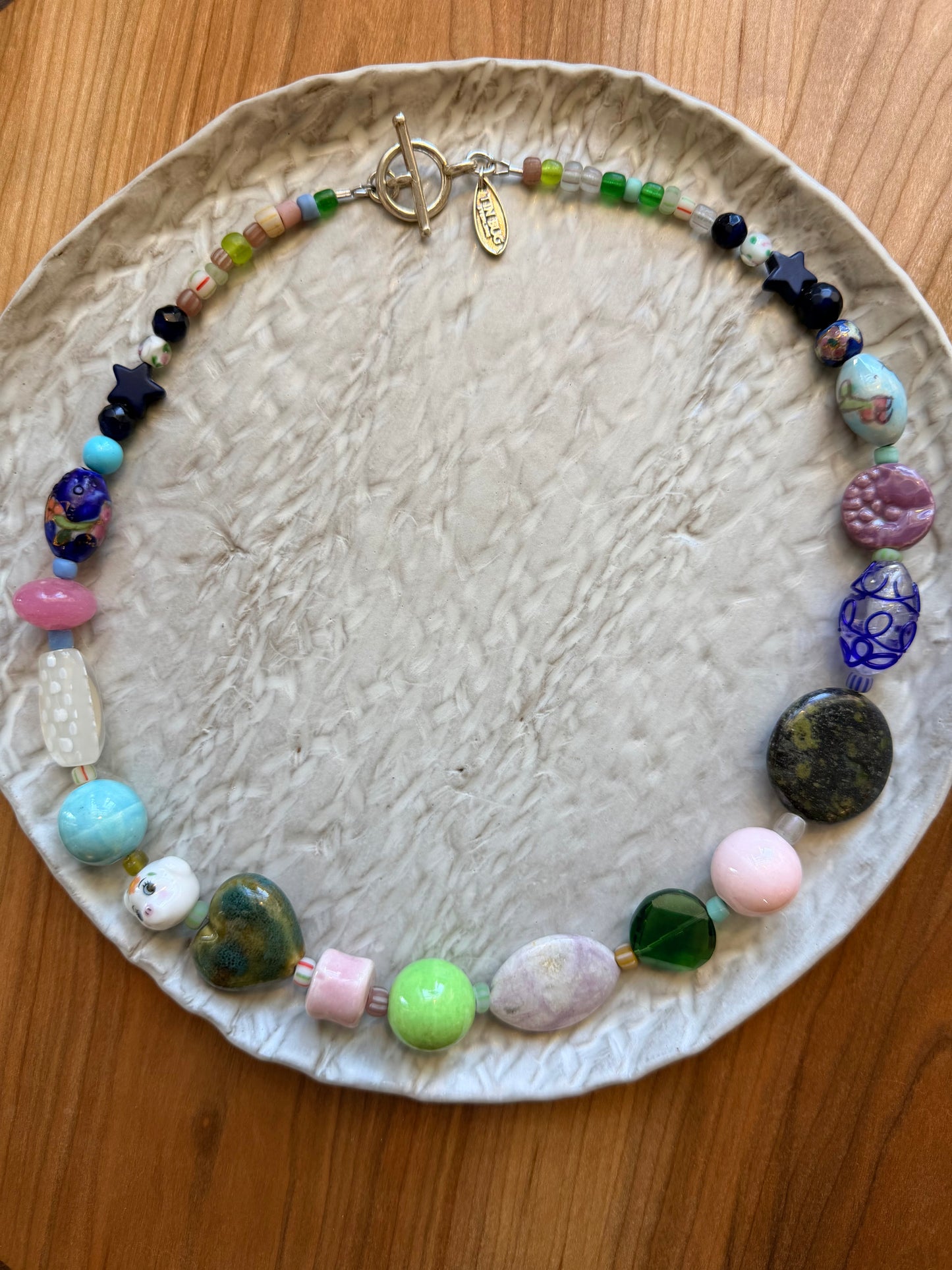Long Colorful Necklace in Glass and Enamel