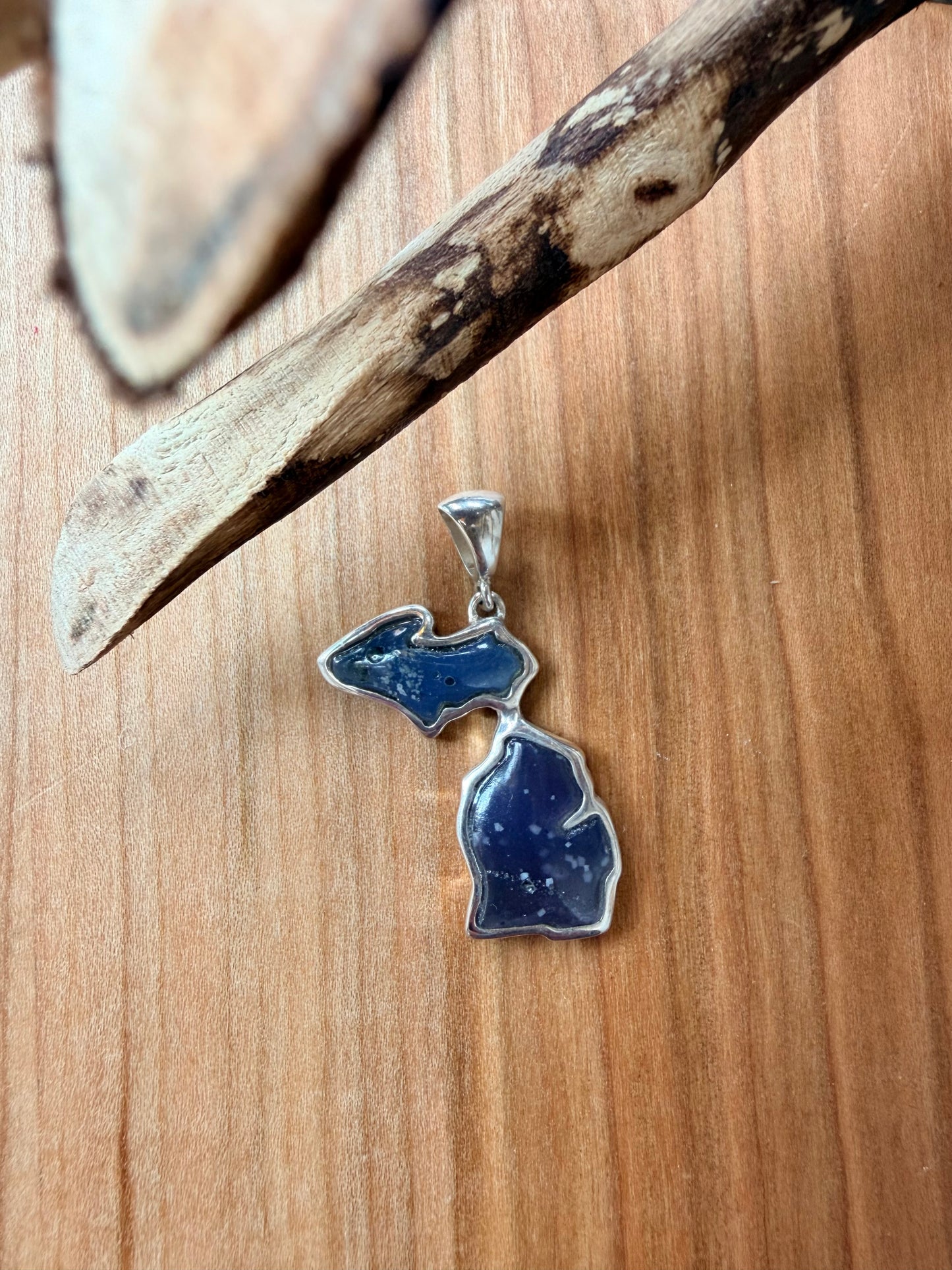 Leland Blue Michigan Map Pendant - Upper and Lower