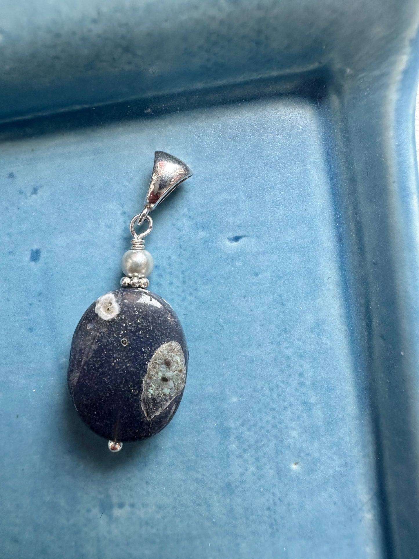 Leland Blue Stone Pendant - Sterling Pin and Bail