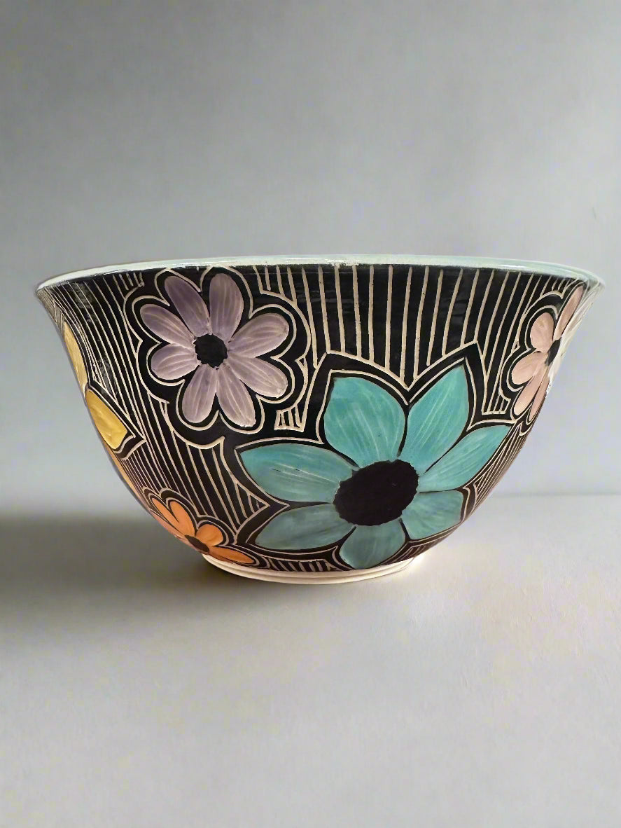 Handmade Rainbow Floral Bowl - Large