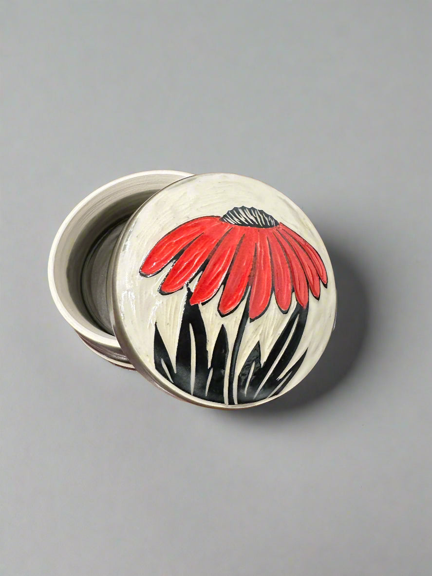 Ceramic Coneflower Lidded Trinket Box