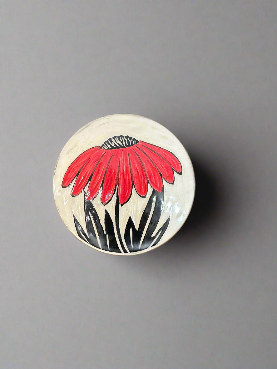 Ceramic Coneflower Lidded Trinket Box