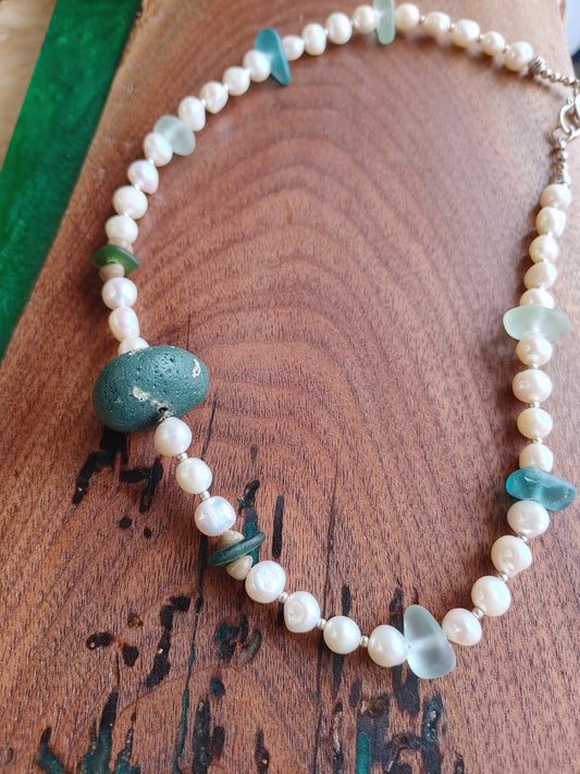 Leland Bluestone Pearl Beach Glass Necklace