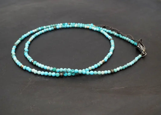 Strung Turquoise Beads w/ Gold Dots Necklace