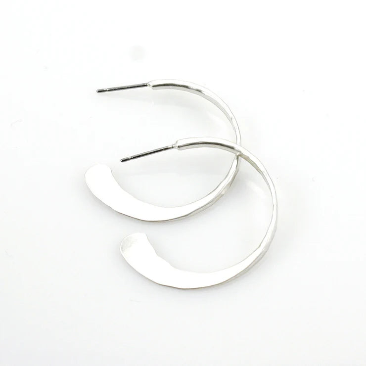 Hammered Hoop Earrings - Silver