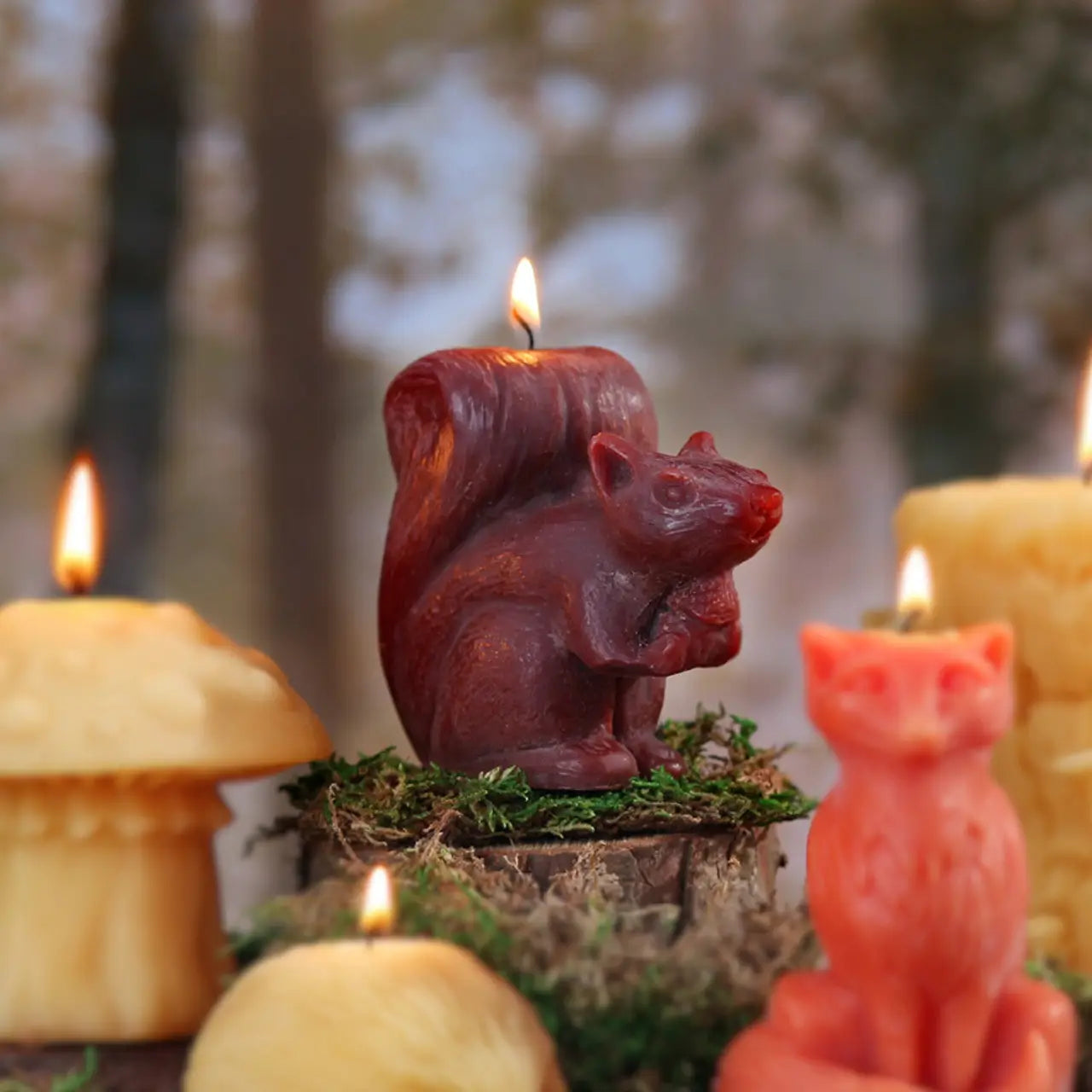 Squirrel Sculpted Beeswax Candle