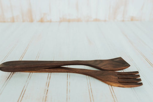 14" Walnut Salad Servers w/ Bee's Oil Finish