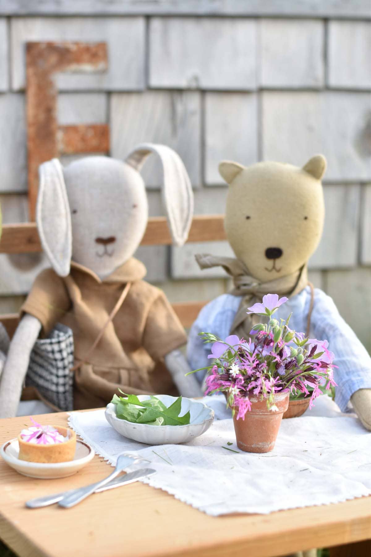 Agatha the Bear – Handmade Wool Doll in Grid Plaid Dress