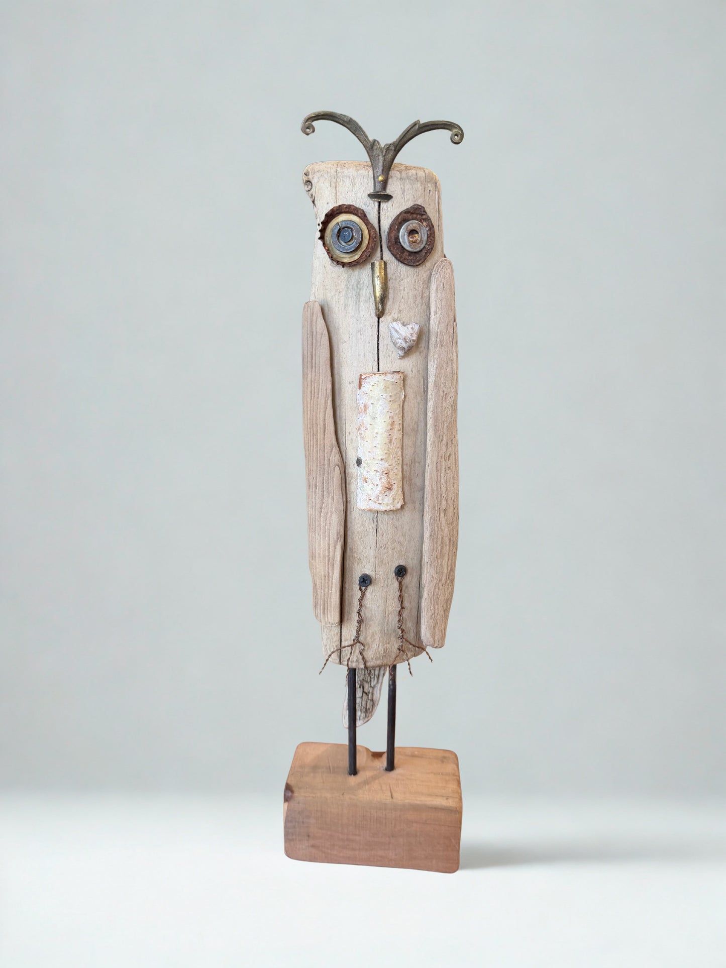 Ollie the Horned Owl Driftwood Sculpture - Standing
