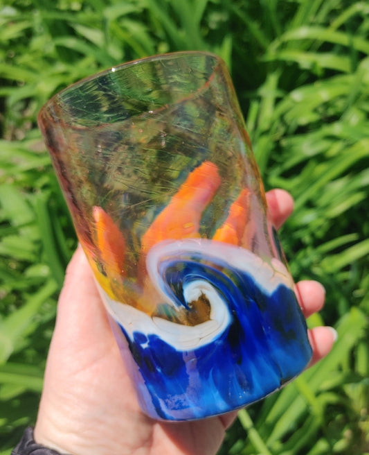Blown Glass "Sunset" Tumbler - Marine Blue