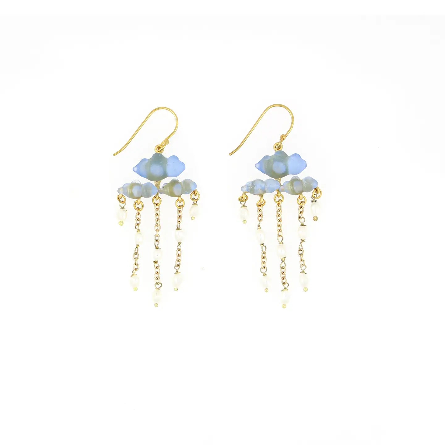 Cloud Statement Wire Earrings with Pearls: Light Blue