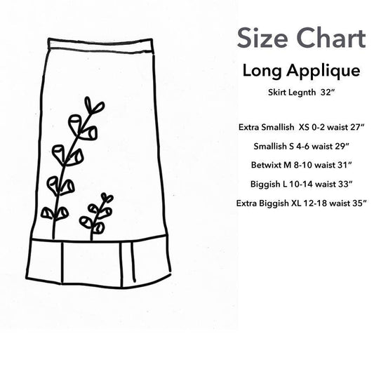 Long Appliqué Skirt-Roses: Black with Red Trim