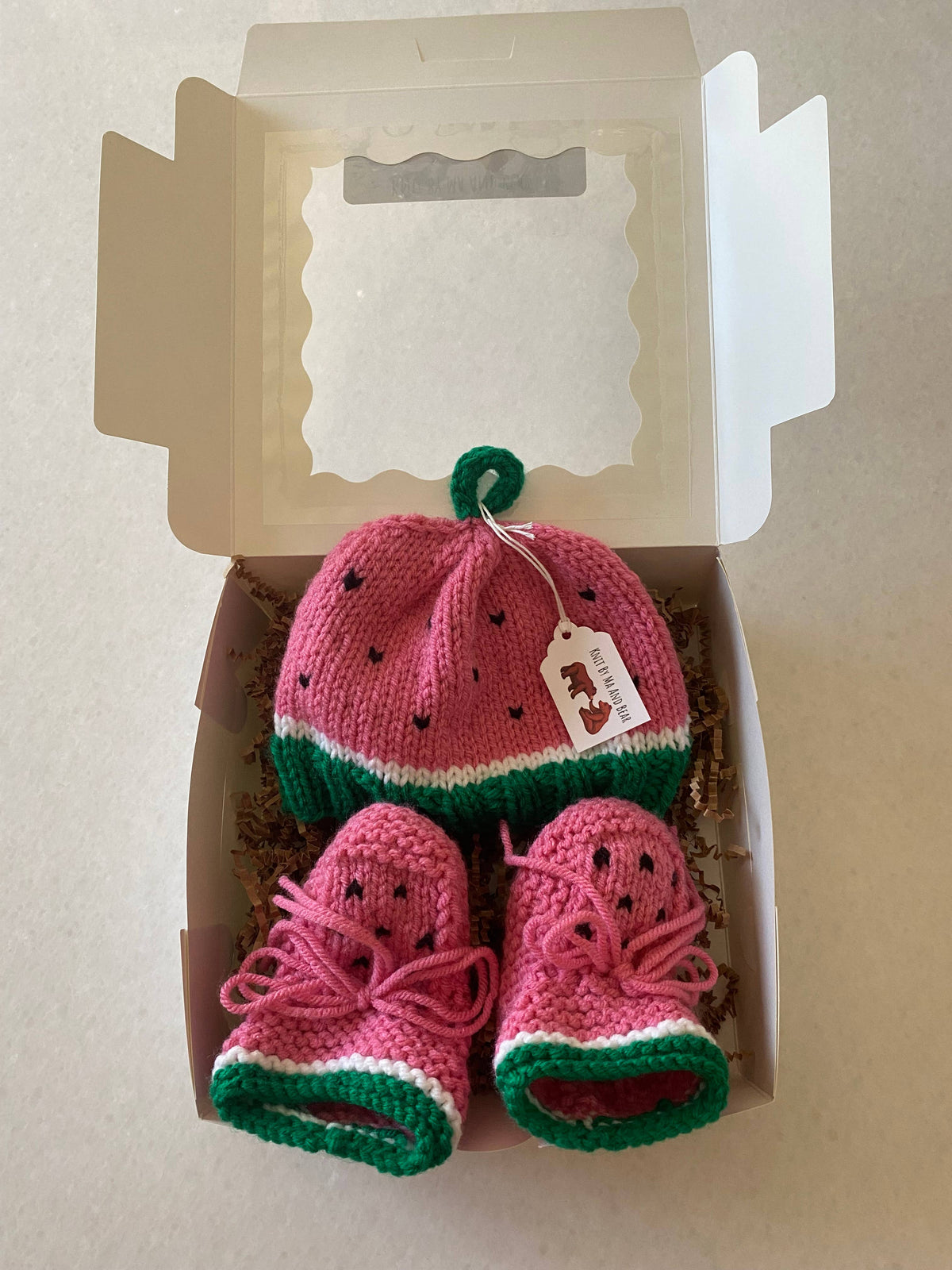 Watermelon; Hand knit hat and/or booties; Baby Toddler Girl: Baby hat