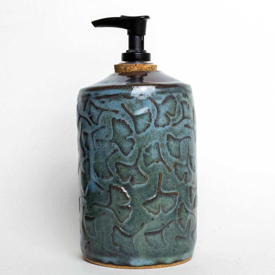 Ginkgo Pattern Blue Lotion/ Soap Dispenser Handmade in Ohio