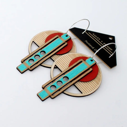 Birch and Leather Earrings - Wright Red