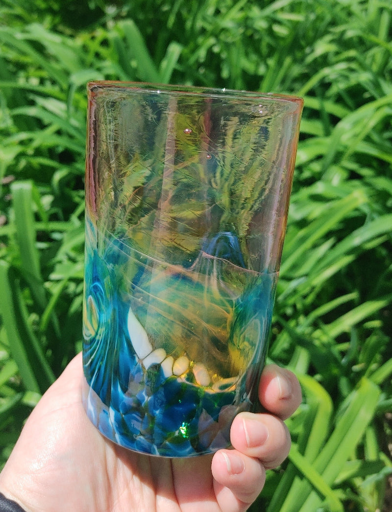 Blown Glass "Sunset" Tumbler - Aquamarine