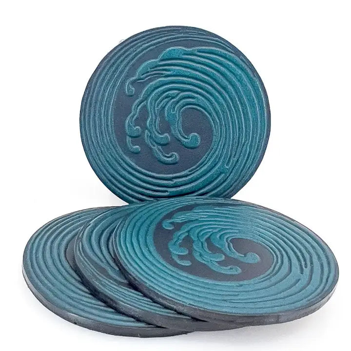 Blue Waves Leather Coaster Set