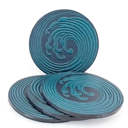 Blue Waves Leather Coaster Set