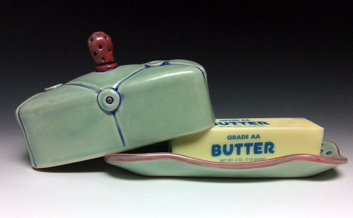 Button Cushion Covered Butter Dish