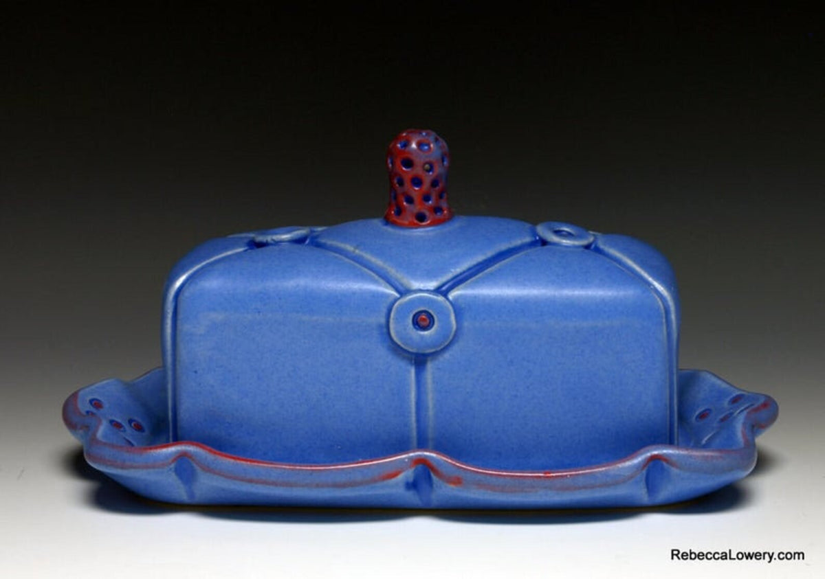 Button Cushion Covered Butter Dish