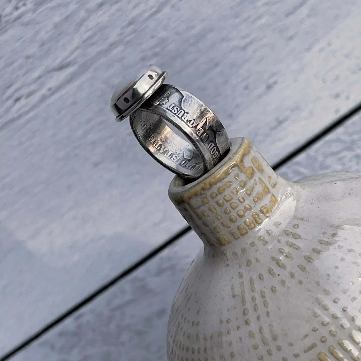 Silver Coin Pearl Ring