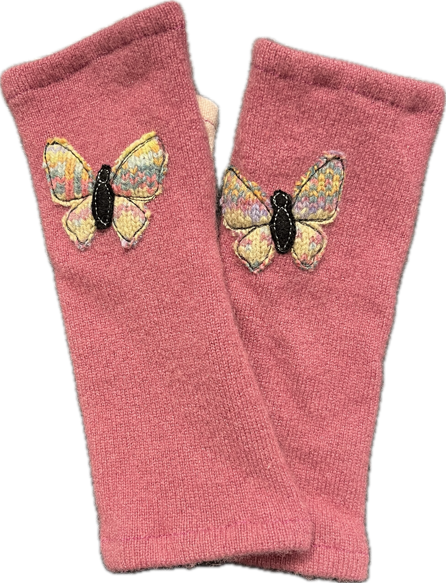 Fingerless Cashmere Gloves-Butterfly: Pink / One Size Fits Most