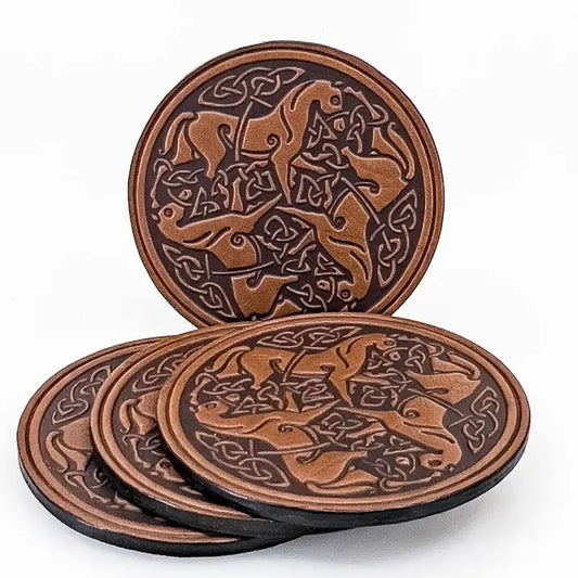Celtic Horses Leather Coaster Set