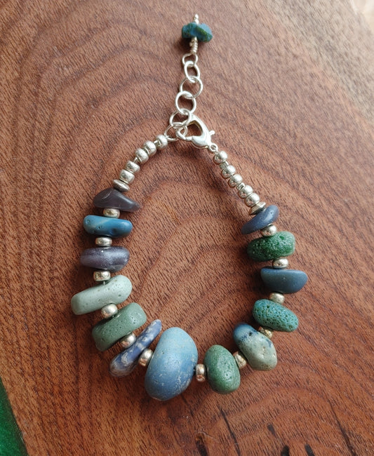 Chunky Leland Bluestone Bracelet with Sterling Silver Beading