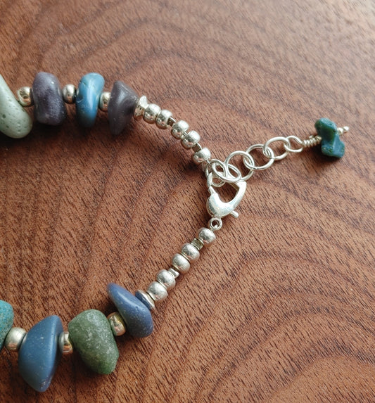 Chunky Leland Bluestone Bracelet with Sterling Silver Beading