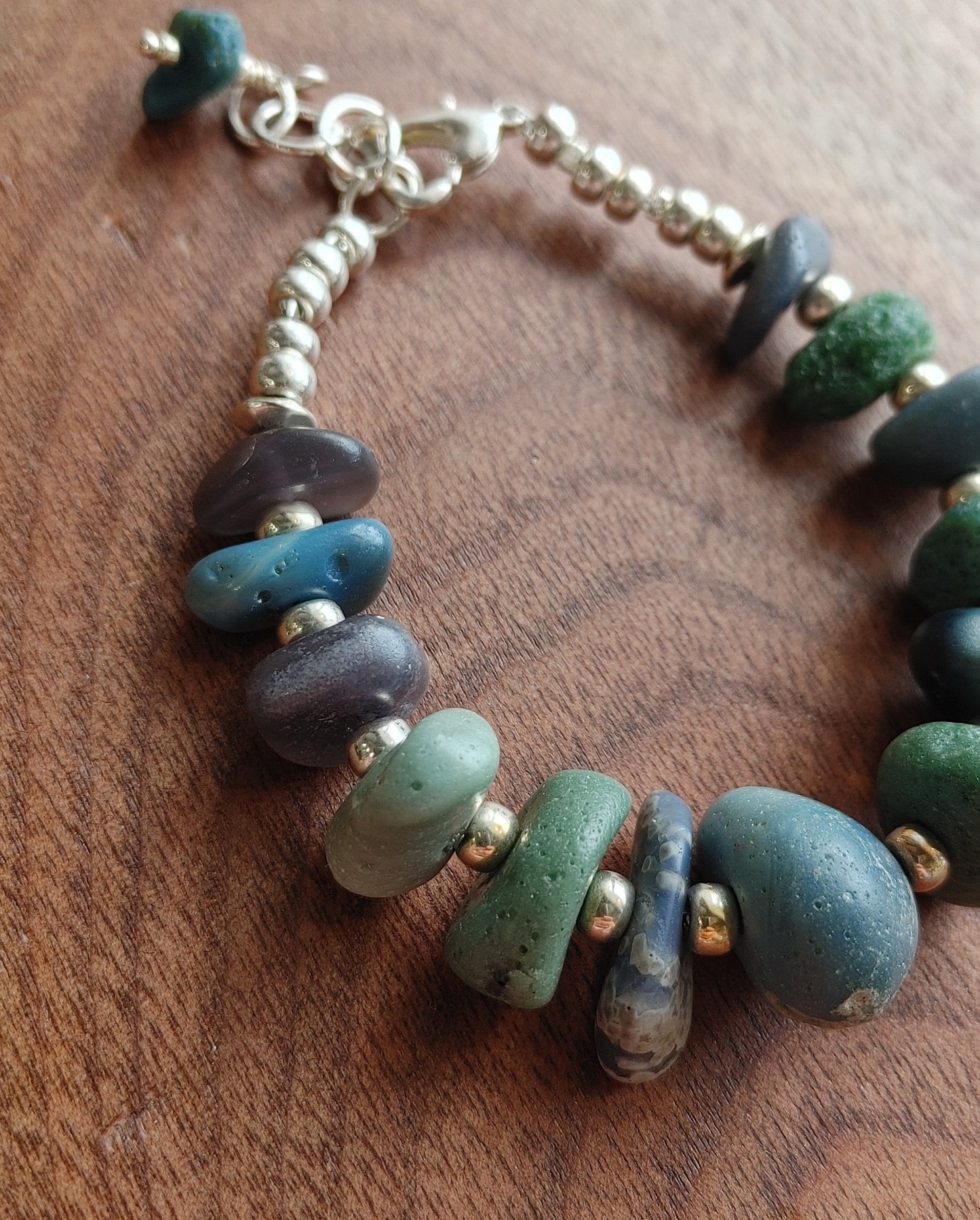 Chunky Leland Bluestone Bracelet with Sterling Silver Beading
